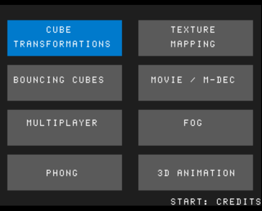 Menu of the demo